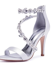 cheap -Women's Wedding Shoes Bling Bling Stilettos Sparkling Shoes Bridal Shoes Rhinestone Ankle Strap Heel Open Toe Elegant Satin Zipper Silver Black White