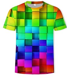 billige -Herre T skjorte Grafisk Geometrisk 3D Rund hals Lilla Grønn Regnbue Avslappet Daglig Kortermet Trykt mønster Klær