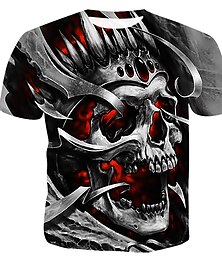 cheap -Men's T shirt Tee Halloween Shirt Graphic Skull 3D Round Neck Black Blue Light Grey Dark Gray Gray 3D Print Plus Size Casual Daily Short Sleeve Print Clothing Apparel