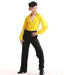 cheap -Kids' Dancewear Top Cascading Ruffles Crystals / Rhinestones Boys Performance Training Long Sleeve Polyester