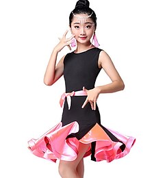 abordables -Danse latine / Tenues de Danse pour Enfants Robes Fille Utilisation Nylon Ruché / Combinaison Sans Manches Taille haute Robe