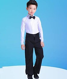 cheap -Latin Dance Kids' Dancewear Top Bow(s) Split Joint Boys' Training Performance Long Sleeve Polyester