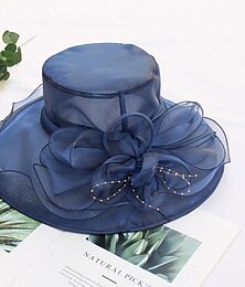 cheap -Straw Hat Vintage Style Elegant Tulle Organza Hats Headwear with Faux Pearl Flower Ruffle 1 PC Wedding Tea Party Horse Race Headpiece