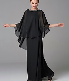 economico -Abito madre della sposa A-Line Ospite di matrimonio elegante taglie forti scollatura a gioiello lunghezza totale chiffon senza maniche con perline taglia personalizzata gratuita