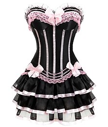 cheap -Women's Plus Size Corsets Halloween Country Bavarian Overbust Corset Corset Dresses Classic Retro Tummy Control Lace Stripe Waves Lace Up Nylon Polyester / Cotton Christmas Wedding Party / Bow