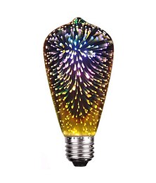 olcso -1db st64 4w vezetett 3d színes csillag tűzijáték izzó (2200k) e26 / e27 izzólámpák alap edison izzó fény nyaraló bár díszítés többszínű led lámpa 220v