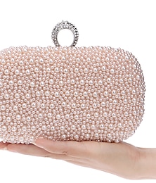 billiga -clutchväskor för kvinnor för kvällens bröllopsfest med pärlor i pärlvit rosa