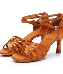 abordables -Mujer Zapatos de Baile Latino Zapatos de danza Entrenamiento Rendimiento Satén Sexy zapatos Zapatos Confort Profesional Plantilla más suave Hebilla Corbata de Lazo Un Color Tacón alto Correa cruzada