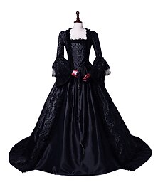 abordables -Style floral Rococo Victorienne Longueur au sol Robe Costume de fête Bal Masqué Manches Evasées Princesse Toile Robe de bal Col carré Déguisement Femmes Noël Halloween Fête / Soirée Adultes