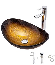 זול -כיור אמבטיה / ברז אמבטיה / טבעת הרכבה עכשווית - כיור כלי מלבני מזכוכית מחוסמת