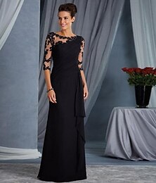 abordables -Robe de soirée étroite élégante robe formelle longueur de sol manches demi col bijou invité de mariage en dentelle avec appliqués pour impressionner taille personnalisée gratuite