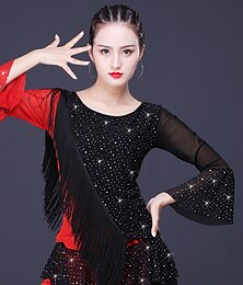 billiga -latinsk danstopp glitterfransad tofs split joint kvinnors träningsprestanda långärmad mjölkfiber polyester