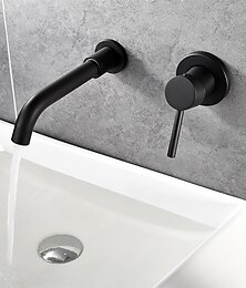 abordables -robinet de lavabo de salle de bain noir mat installation murale en laiton robinet de lavabo eau froide et chaude mitigeur contemporain
