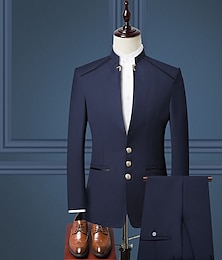economico -Completi da matrimonio da uomo Completi per il ritorno a casa Nero Bordeaux a colore uniforme Taglio standard monopetto a tre bottoni