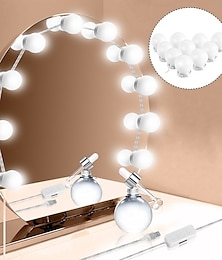abordables -LED maquillage vanité lumières bâton sur miroir avec 10 ampoules à intensité variable usb 4,6 m câble 15 pieds blanc
