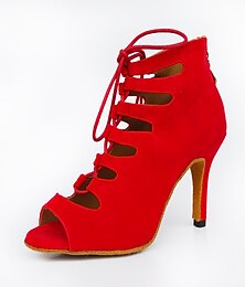 ieftine -Pentru femei Pantofi Salsa Cizme Dans Pantofi Tango Performanță Călcâi Despicare Subțire superioară Pantofi vârf deschis Dantelat Rosu