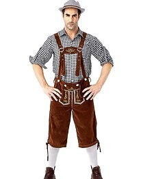 זול -Oktoberfest חולצה תחפושת למסיבה לדרהוזן בוואריה בוואריה German מינכן כרי דשא בגדי ריקוד גברים בד בסגנון מסורתי חולצה מכנסיים