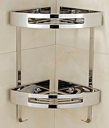 economico -mensola bagno multifunzione mensola ad angolo da parete moderna in acciaio inox con ganci argentato 1pz