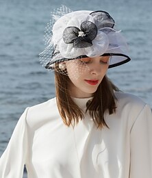 abordables -fascinators chapeaux 100% lin seau chapeau melbourne tasse élégant mariage romantique avec plume casque couvre-chef