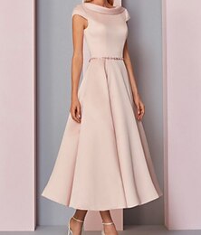 economico -Abito A-Line Madre della Sposa Ospite di Matrimonio Taglie Forti Collo a Cowl Lunghezza Caviglia Raso Manica Corta con Cristalli per impressionare taglia personalizzata gratuita