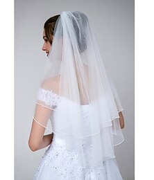 cheap -Two-tier Classic & Timeless / Glamorous & Dramatic Wedding Veil Elbow Veils with Solid Tulle