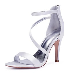 cheap -Women's Wedding Shoes Bridal Shoes High Heel Open Toe Satin Zipper Silver Black White
