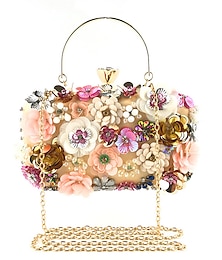 olcso -Női virágdíszes estélyi clutch – 3D-s virágmintás kézitáska arany láncpánttal esküvőkre, bálokra és hivatalos partikra
