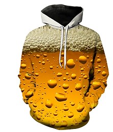 お買い得  -パーカー　ビールデザイン　男性用 男女兼用 プラスサイズ プルオーバーフーディースウェットシャツ 3D ビール フード付き パーティー 祝日 ビール祭り 3Dプリント カジュアル ストリートファッション パーカー トレーナー 長袖 イエロー ゴールド ルビーレッド 