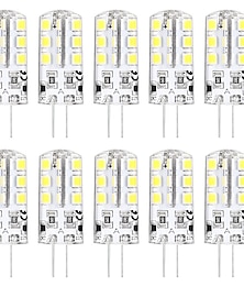 baratos -10pcs g4 bi-pin led lâmpada 3w 24led smd 2835 equivalente lâmpada halógena 30w branco quente 3000k luz do dia branco 6000k 360 ° ângulo de feixe sem cintilação dc12v ac220v ac110v