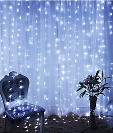 abordables -2pcs 3 * 3 m 300 leds 31v basse tension rideau guirlande lumineuse blanc chaud blanc 8 modes nouveau design mariage noël décoration de mariage pas de choc électrique plus sûr jardin cour décoration