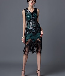 cheap -Roaring 20s 1920s Cocktail Dress Vintage Dress Flapper Dress Dress Halloween Costumes Prom Dresses Knee Length The Great Gatsby Charleston Women's Sequins Wedding Party Wedding Guest