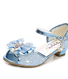 economico -scarpe da principessa blu glitterate per bambine con fiocco e ciondolo di perle – sandali con tacco basso scintillanti per feste, matrimoni e travestimenti