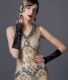 cheap -The Great Gatsby Charleston Roaring 20s 1920s Cocktail Dress Vintage Dress Summer Flapper Dress Halloween Costumes Prom Dresses Women's Sequins Costume Vintage Cosplay Party Prom Sleeveless Knee