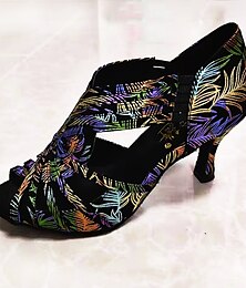 cheap -Women's Latin Shoes Salsa Shoes Party Performance Practice Pattern / Print Heel Pattern / Print Patterned Cuban Heel Elastic Band Green Yellow