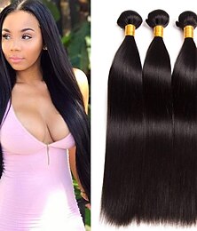 baratos -3 pacotes Tecer Cabelo Cabelo Brasileiro Liso Extensões de cabelo humano Cabelo humano remy 100% Remy Hair Weave Bundles Cabelo Humano Ondulado Extensões de Cabelo Natural 8-28 polegada Cor natural