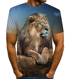 billige -Herre Skjorte T-shirt T-Shirts Grafisk Dyr Løve 3D Rund hals Sort Gul Brun 3D-udskrivning Daglig Ferie Kortærmet Trykt mønster Tøj Årgang Klippe
