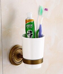 זול -מחזיק מברשת שיניים&amp; סט כוסות, פליז עתיק לאחסון מברשת שיניים לאמבטיה