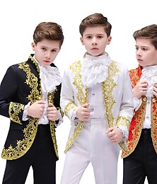 levne -Kabát Kalhoty Límeček Retro Středověké Kabát Kalhoty Úbory Princ Aristokrat Výšivka Kalhoty Maškarní kostým Chlapecké Párty Queen's Platinum Jubilee 2022 Alžběta 70 let Dětské Kabát Kalhoty Límeček