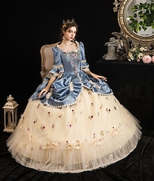 cheap -Rococo Baroque Victorian Cocktail Dress Vintage Dress Dress Party Costume Masquerade Prom Dress Floor Length Bridal Women's Patchwork Flower Ball Gown Plus Size Wedding Party Halloween Dress