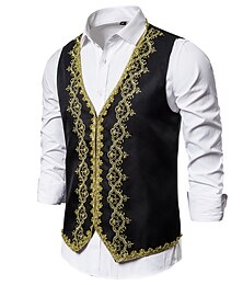 abordables -Hombre Chaleco Navidad Fiesta de Boda Nochevieja Renacimiento medieval Verano Primavera Estilo retro Bordado Poliéster Cosplay Bloque de color Escote en Pico Pitillo Negro Blanco Rojo Chaleco