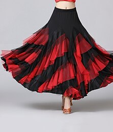 Недорогие -Ballroom Dance Skirts Cascading Ruffles Split Joint Women's Training Performance Natural Mesh Chiffon Milk Fiber