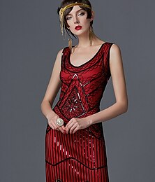 cheap -Roaring 20s 1920s The Great Gatsby Roaring Twenties Cocktail Dress Flapper Dress Dress Prom Dresses Christmas Party Dress Knee Length The Great Gatsby Charleston Women's Sequins Patchwork Wedding