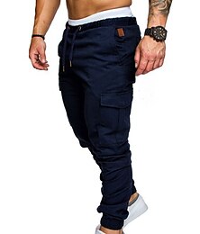 cheap -Men's Cargo Pants Cargo Trousers Joggers Trousers Drawstring Elastic Waist Multi Pocket Solid Color Sports Outdoor Daily Wear Cotton 100% Cotton Streetwear Casual Black White