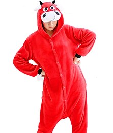 cheap -Adults' Kigurumi Pajamas Milk Cow Animal Onesie Pajamas Funny Costume Flannelette Cosplay For Men and Women Halloween Animal Sleepwear Cartoon