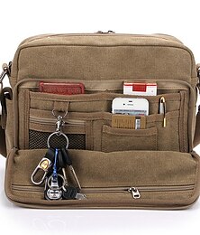 economico -borsa messenger da uomo in tela marrone con tasche multiple e tracolla regolabile per i viaggi e l'uso quotidiano