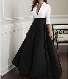 billige -A-Line mor til bruden kjole bryllupsgjest elegant  luksuriøs dyp V-hals gulvlengde satin halv erm med drapering