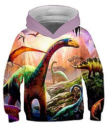 cheap -Kids Toddler Boys' Hoodie & Sweatshirt Pullover Long Sleeve Dinosaur 3D Print Graphic Color Block Unisex Blue Yellow Army Green Children Tops Active Streetwear 3-12 Years