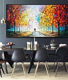 abordables -Peinture à l'huile à la main toile art mural décoration piétons arbres automne paysage pour la décoration intérieure roulé sans cadre peinture non étirée