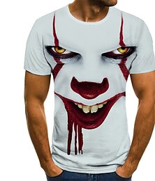 cheap -Men's Shirt T shirt Tee Tee Graphic Tribal 3D Round Neck White+Red Black White Yellow Red 3D Print Halloween Going out Short Sleeve Print Clothing Apparel Streetwear Punk & Gothic