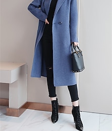 abordables -Women's Overcoat Long Coat Duble Breasted Lapel Winter Coat Warm Windproof Trench Coat Slim Fit Elegant Casual Jacket Long Sleeve Outerwear